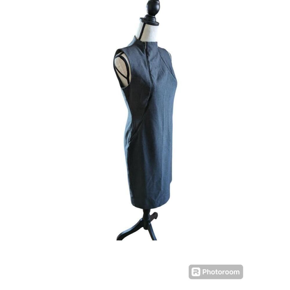 CALVIN KLEIN Solid Gray double Zipper Detail biz casual Lined Dress Size 6